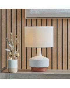 Elio White and Wood Effect Textured Ceramic Table Lamp