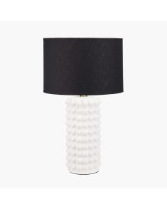 Sohan White Bobbled Ceramic Tall Table Lamp Base with Lino 40cm Black Self Lined Linen Cylinder Lampshade