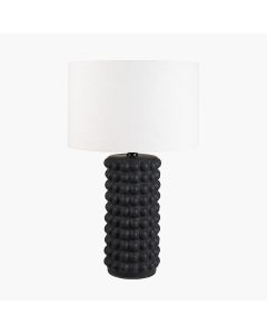 Sohan Black Bobbled Ceramic Tall Table Lamp Base with Lino 40cm White Self Lined Linen Cylinder Lampshade