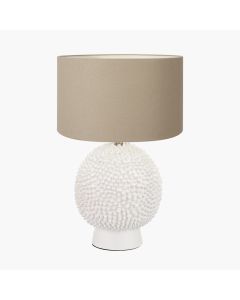 Wrenley Cream Ceramic Sea Urchin Table Lamp Base with Henry 35cm Taupe Handloom Cylinder Lampshade