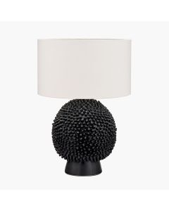 Wrenley Black Ceramic Sea Urchin Table Lamp Base with Henry 35cm White Handloom Cylinder Lampshade
