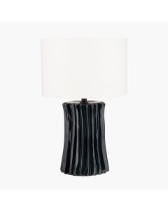 Devony Black Pleated Ceramic Table Lamp Base with Lino 35cm White Self Lined Linen Cylinder Lampshade