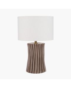 Devony Taupe Pleated Ceramic Table Lamp Base with Lino 35cm White Self Lined Linen Cylinder Lampshade