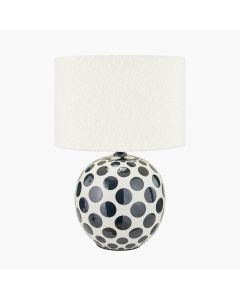 Larisa Black Polka Dot Ceramic Table Lamp Base with Rouen 35cm White Boucle Cylinder Shade