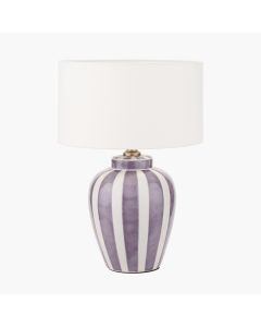 Priscilla Lilac Stripped Ceramic Table Lamp Base with Henry 30cm White Handloom Cylinder Lampshade
