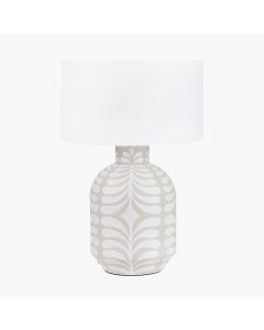 Tania Grey and White Pattern Ceramic Table Lamp Base with Lino 35cm White Self Lined Linen Cylinder Lampshade
