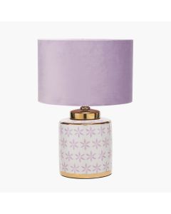 Thea Lilac and Gold Leaf Ceramic Table Lamp Base with Rene 35cm Blush Velvet Cylinder Shade