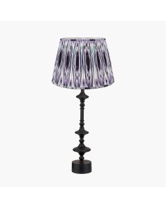 Emilio Matt Black Candlestick Table Lamp Base with Izara 35cm Lilac Ikat Patterned Mushroom Pleat Tapered Lampshade