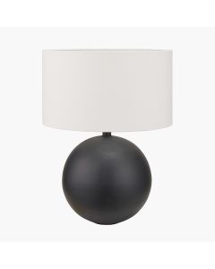 Benio Matt Black Metal Spherical Table Lamp Base with Henry 35cm White Handloom Cylinder Lampshade