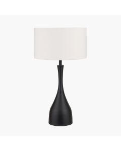 Llora Matt Black Metal Curved Table Lamp Base with Henry 35cm White Handloom Cylinder Lampshade