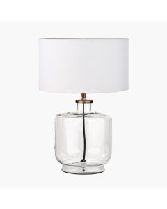 Josie Clear Glass and Antique Brass Metal Table Lamp Base with Coast 35cm Cream Calico Tapered Lampshade