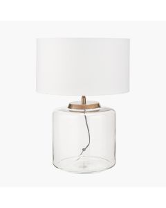 Josie Clear Glass and Antique Brass Metal Large Table Lamp Base with Harry 40cm Ivory Cotton Mix Cylinder Lampshade