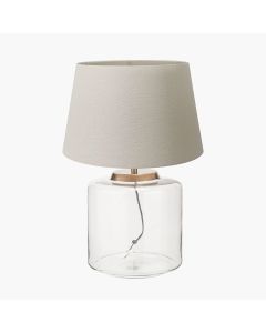 Josie Clear Glass and Antique Brass Metal Large Table Lamp Base with Coast 45cm Cream Calico Tapered Lampshade