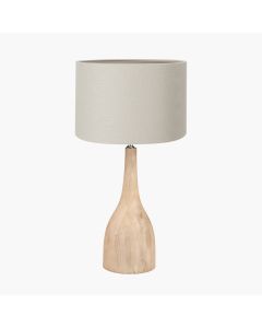 Corella Natural Mango Wood Curved Table Lamp Base with Lino 40cm Grey Self Lined Linen Cylinder Lampshade