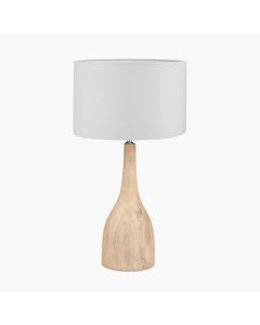 Corella Natural Mango Wood Curved Table Lamp Base with Lino 40cm White Self Lined Linen Cylinder Lampshade