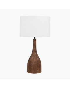 Corella Chocolate Brown Mango Wood Curved Table Lamp Base with Lino 40cm White Self Lined Linen Cylinder Lampshade