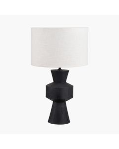 Koa Black Mango Wood Contemporary Table Lamp Base with Lino 35cm White Self Lined Linen Cylinder Lampshade