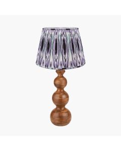 Nyari Brown Oiled Finish Mango Wood 3 Ball Design Table Lamp Base with Izara 40cm Lilac Ikat Patterned Mushroom Pleat Tapered Lampshade