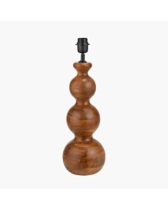Nyari Brown Oiled Finish Mango Wood 3 Ball Design Table Lamp Base with Izara 40cm Racing Green Ikat Patterned Mushroom Pleat Tapered Lampshade