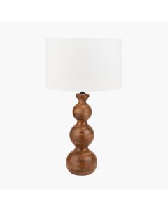 Nyari Brown Oiled Finish Mango Wood 3 Ball Design Table Lamp Base with Lino 40cm White Self Lined Linen Cylinder Lampshade