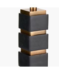 Maximo Matt Black and Antique Brass Cube Design Table Lamp Base with Harry 35cm Black Cotton Mix Cylinder Lampshade