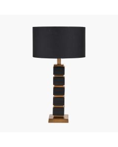 Maximo Matt Black and Antique Brass Cube Design Table Lamp Base with Harry 35cm Black Cotton Mix Cylinder Lampshade