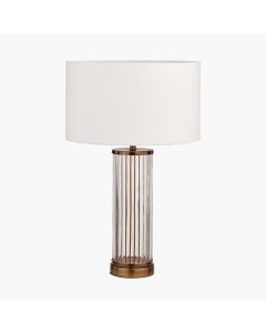 Ciara Clear Glass and Antique Brass Metal Table Lamp Base with Henry 35cm White Handloom Cylinder Lampshade