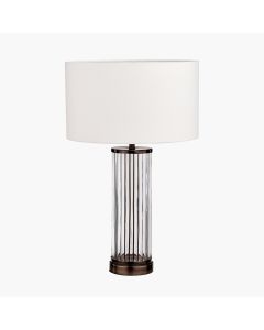 Ciara Clear Glass and Antique Bronze Metal Table Lamp Base with Henry 35cm White Handloom Cylinder Lampshade