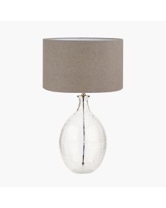 Elysia Bubble Glass and Silver Metal Curved Table Lamp Base with Edward 40cm Natural Linen Cylinder Lampshade
