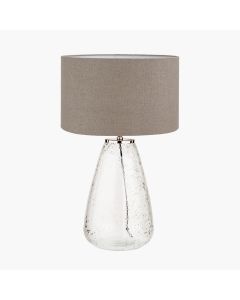 Elysia Bubble Glass and Silver Metal Table Lamp Base with Edward 40cm Natural Linen Cylinder Lampshade