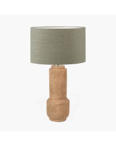Gaiana Concrete Brown Stoneware Table Lamp Base with Edward 35cm Pistachio Green Linen Cylinder Lampshade