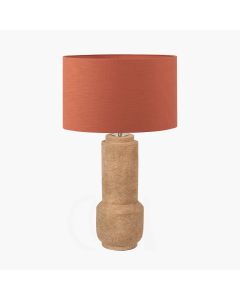 Gaiana Concrete Brown Stoneware Table Lamp Base with Lino 35cm Cinnamon Self Lined Linen Cylinder Lampshade