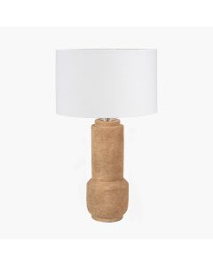 Gaiana Concrete Brown Stoneware Table Lamp Base with Lino 35cm White Self Lined Linen Cylinder Lampshade
