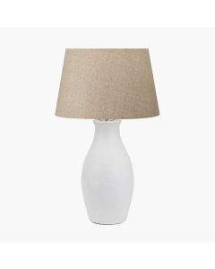 Eirene White Textured Stoneware Table Lamp Base with Milos 40cm Natural Linen Tapered Lampshade