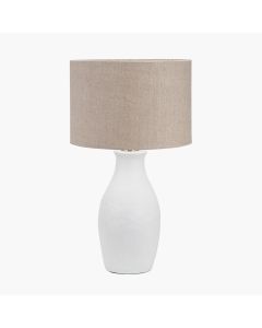 Eirene White Textured Stoneware Table Lamp Base with Edward 40cm Natural Linen Cylinder Lampshade