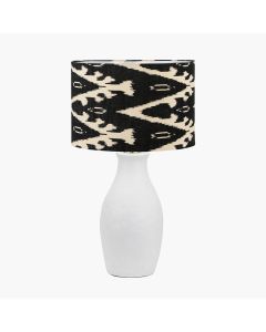 Eirene White Textured Stoneware Table Lamp Base with Lars 40cm Black Ikat Patterned Cylinder Lampshade