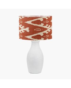 Eirene White Textured Stoneware Table Lamp Base with Lars 40cm Cinnamon Ikat Patterned Cylinder Lampshade