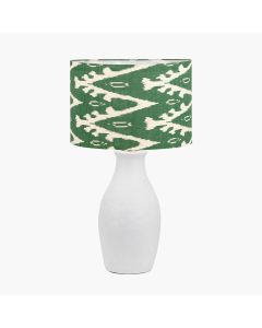 Eirene White Textured Stoneware Table Lamp Base with Lars 40cm Racing Green Ikat Patterned Cylinder Lampshade