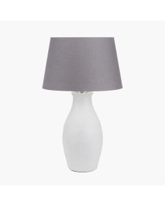 Eirene White Textured Stoneware Table Lamp Base with Lys 40cm Steel Grey Self Lined Linen Tapered Lampshade