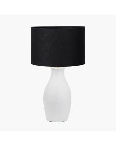 Eirene White Textured Stoneware Table Lamp Base with Lino 40cm Black Self Lined Linen Cylinder Lampshade