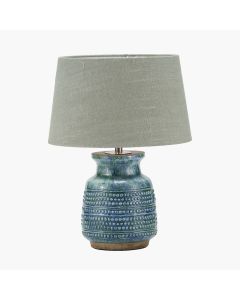 Theano Dot Design Blue Glaze Table Lamp Base with Milos 30cm Pistachio Green Linen Tapered Lampshade