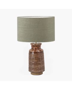 Theano Dot Design Brown Glaze Tall Table Lamp Base with Edward 35cm Pistachio Green Linen Cylinder Lampshade