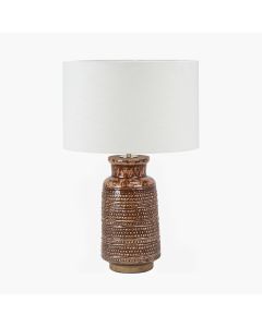 Theano Dot Design Brown Glaze Tall Table Lamp Base with Lino 35cm White Self Lined Linen Cylinder Lampshade