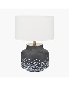 Etna Black and White Glass Table Lamp Base with Henry 40cm White Handloom Cylinder Lampshade
