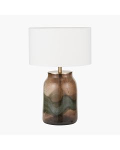 Valtellina Brown and Green Glass Table Lamp Base with Henry 35cm White Handloom Cylinder Lampshade