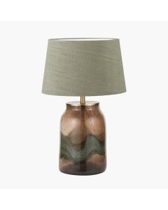 Valtellina Brown and Green Glass Table Lamp Base with Milos 35cm Pistachio Green Linen Tapered Lampshade