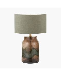 Valtellina Brown and Green Glass Table Lamp Base with Edward 35cm Pistachio Green Linen Cylinder Lampshade
