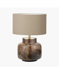 Cerdanya Brown and Beige Glass Table Lamp Base with Henry 35cm Taupe Handloom Cylinder Lampshade