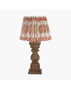 Kavya Antique Brown Turned Wood Table Lamp Base with Izara 45cm Cinnamon Ikat Patterned Mushroom Pleat Tapered Lampshade
