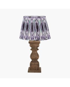 Kavya Antique Brown Turned Wood Table Lamp Base with Izara 45cm Lilac Ikat Patterned Mushroom Pleat Tapered Lampshade